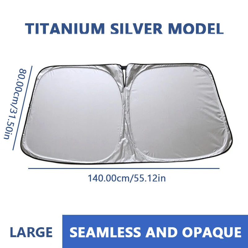 Pare-soleil de pare-brise pliable en argent titane avec découpe pour miroir