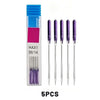 A pack of five purple anti-skip sewing machine needles labeled HAX1 90/14.