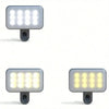 Two versions of a portable rechargeable clip-on LED selfie light with multiple color modes shown from above.