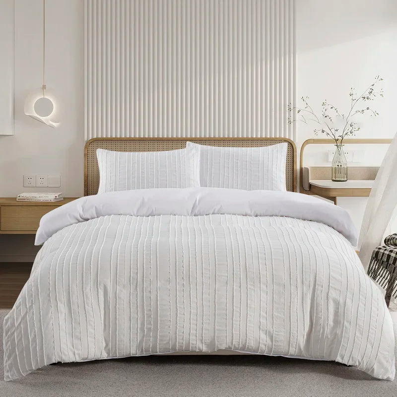 Tufted Boho Chic Duvet Cover Set with Textured Microfiber