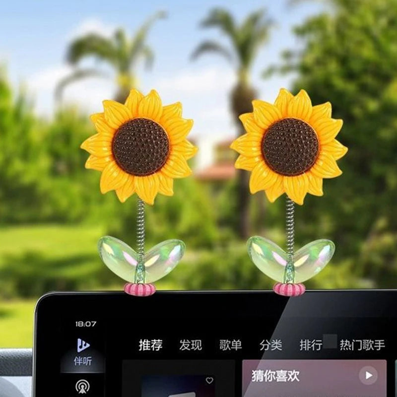 Mini Sunflower Shaking Head Car Decorations (Set of 5)