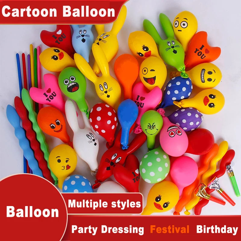 A collection of colorful 3D cartoon animal balloons in various styles for party decorations.