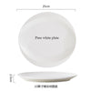 A pure white plate and a shallow white bowl are shown, with dimensions indicated.