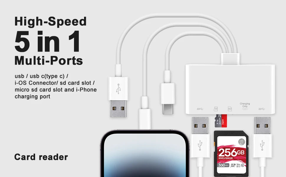 5-in-1 USB-C SD Card Reader with Charging Port