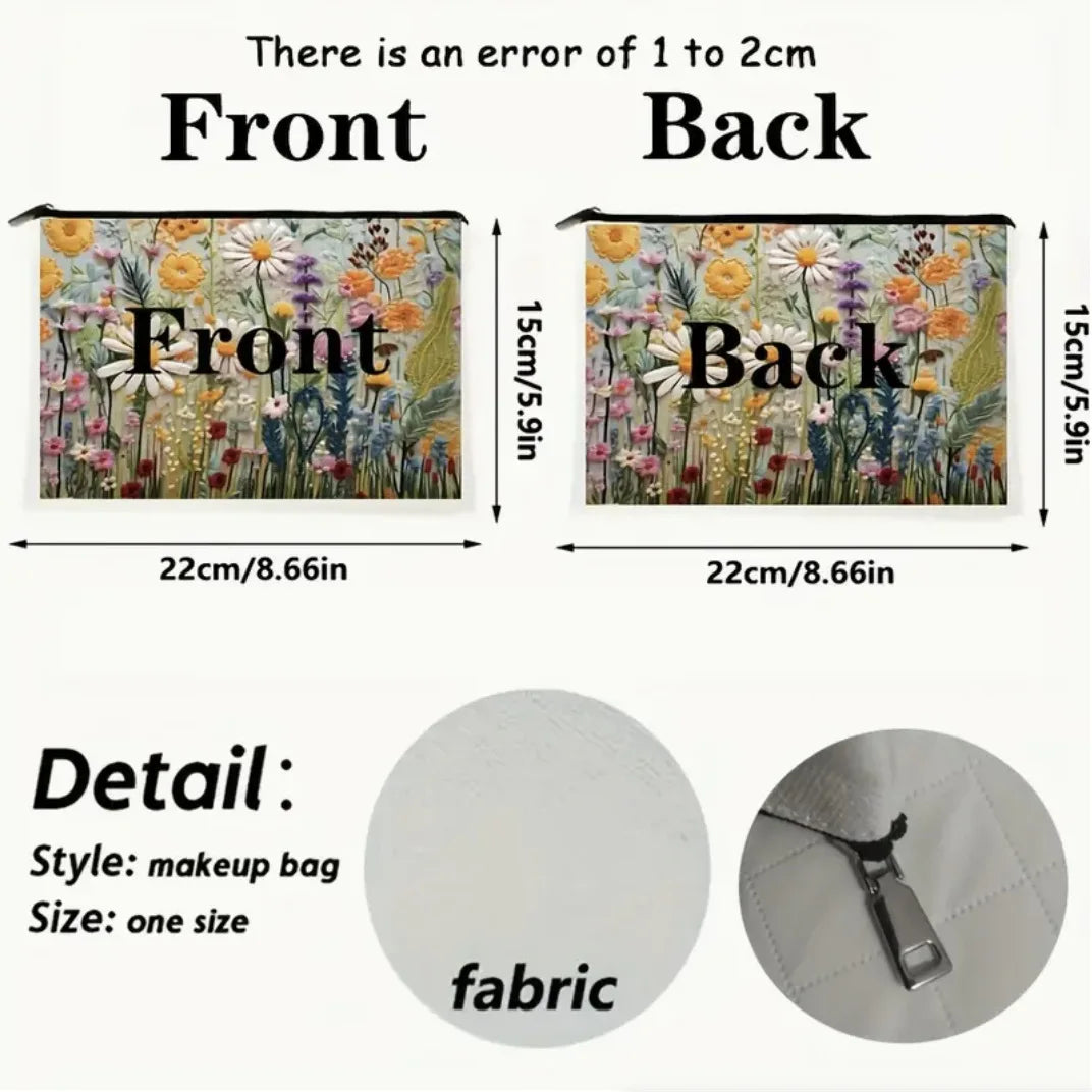 Floral Print Canvas Makeup Bag with Double-Sided Design