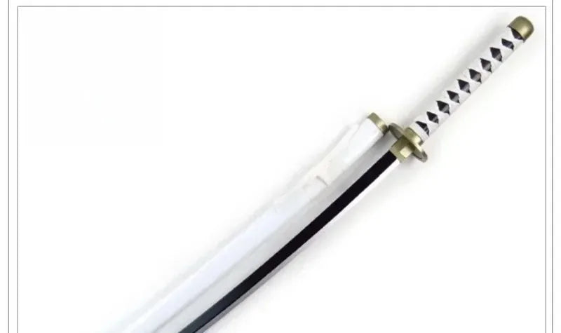 A long white katana sword with a silver hilt and a black grip, likely a cosplay prop.