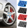 A set of 20 blue and black anti-rust wheel nut caps displayed in various arrangements.