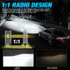 Diagram showing 1:1 radio design for LED and halogen car headlight bulbs.