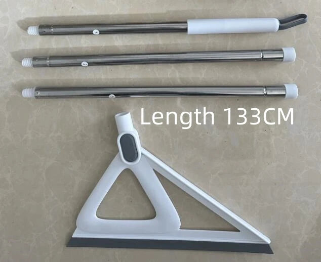 Three long silicone squeegee brooms are displayed with a triangular cleaning frame.