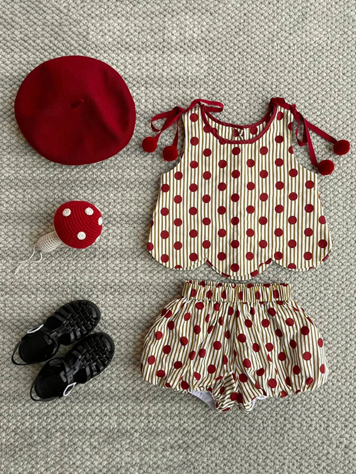 Girls' Sleeveless Dot Print Tank Top and Lantern Shorts Set