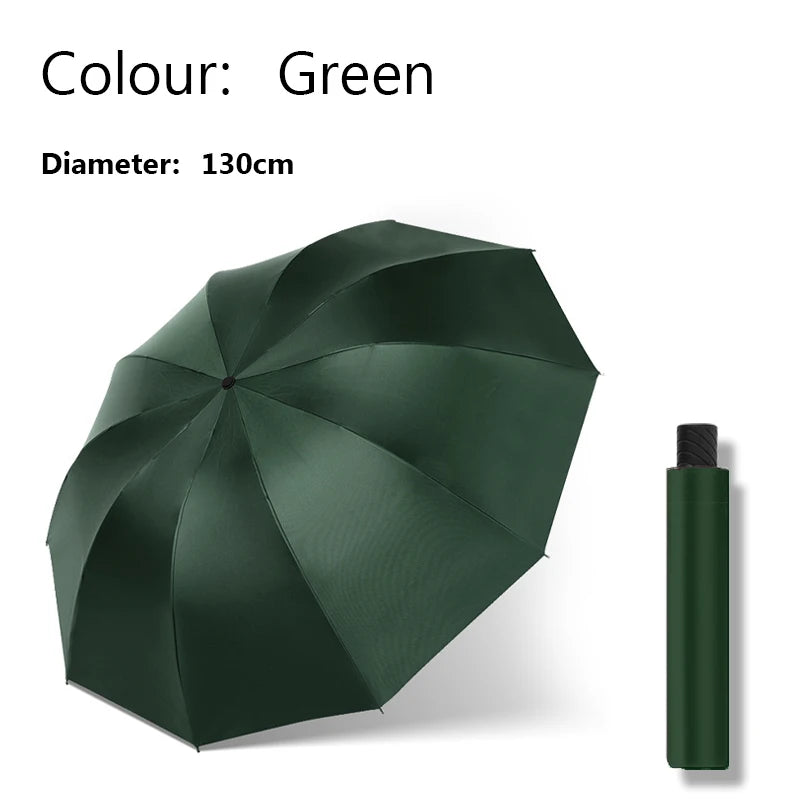 A dark green extra-large windproof folding umbrella shown open.