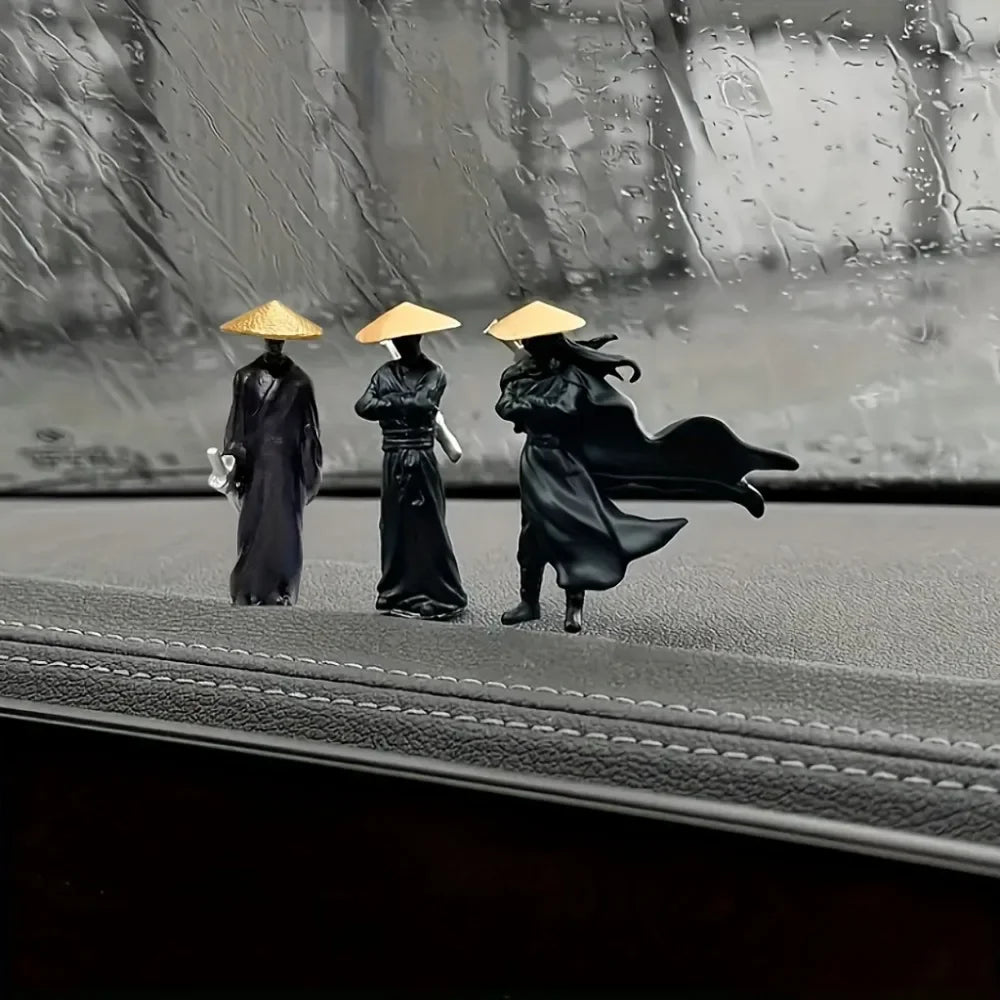 Mini Samurai Warrior Figurines (Set of 3) for Desk and Dashboard