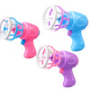 Three automatic bubble guns for kids in pink, blue, and purple with white spinning fans.
