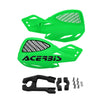 A bright green universal motorcycle hand guard made of nylon with a perforated design and mounting hardware.