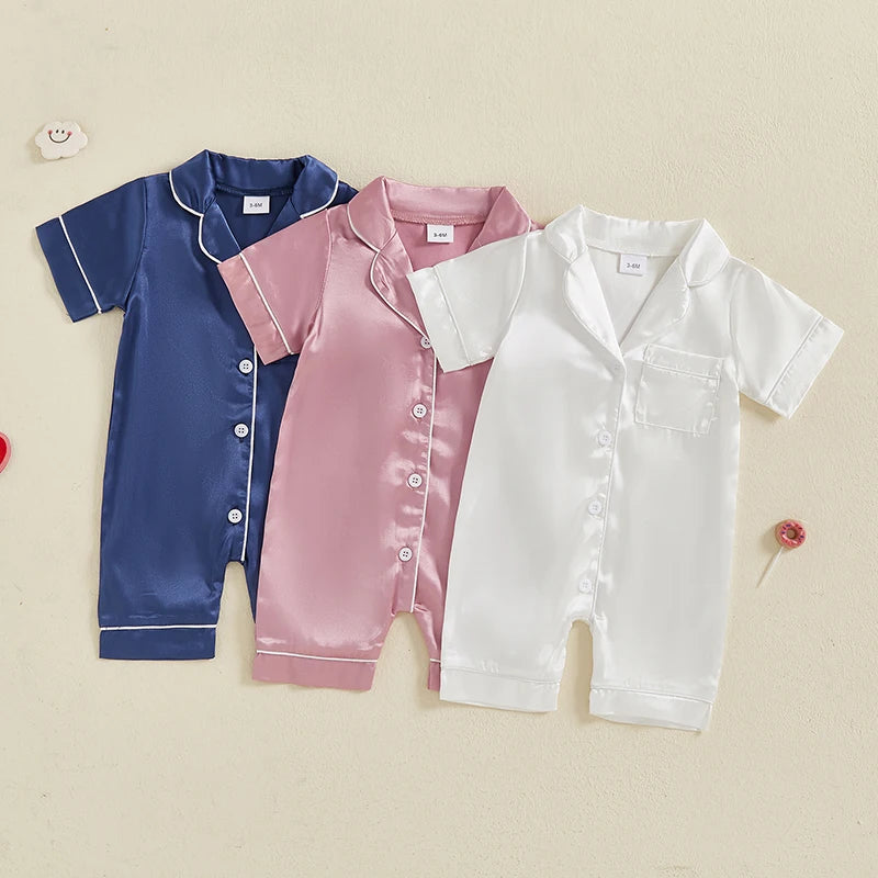 Satin Baby Pajama Jumpsuit with Button-Up Front