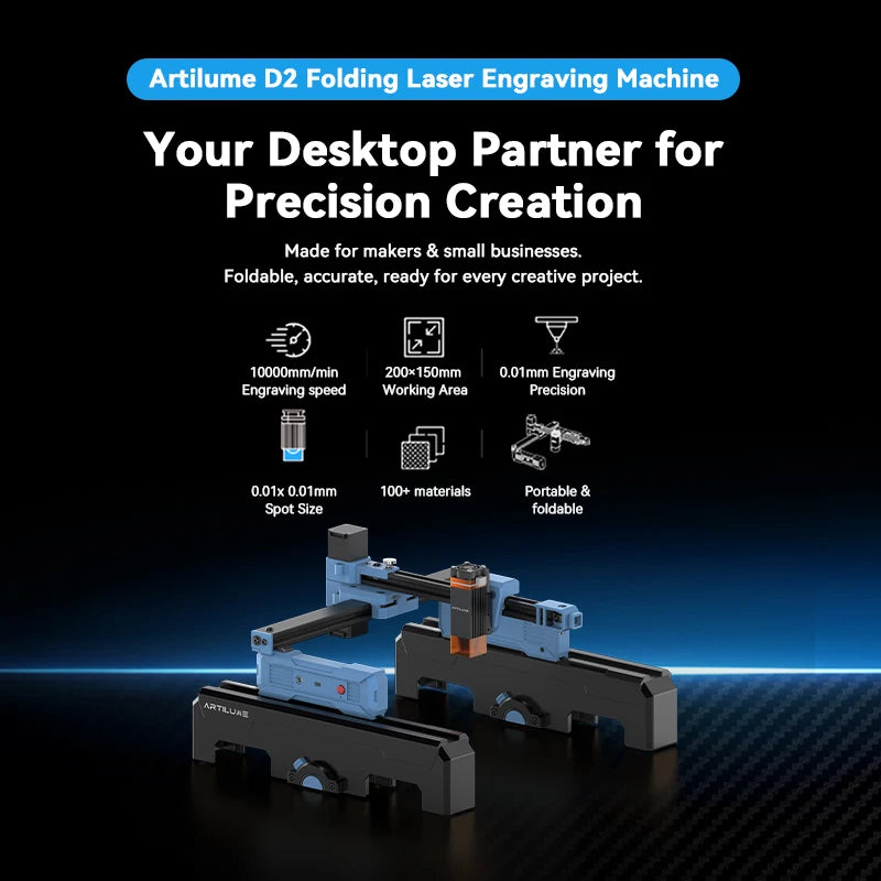 Artilume D2 Mini Laser Engraver – Portable & Foldable with 0.12mm Precision