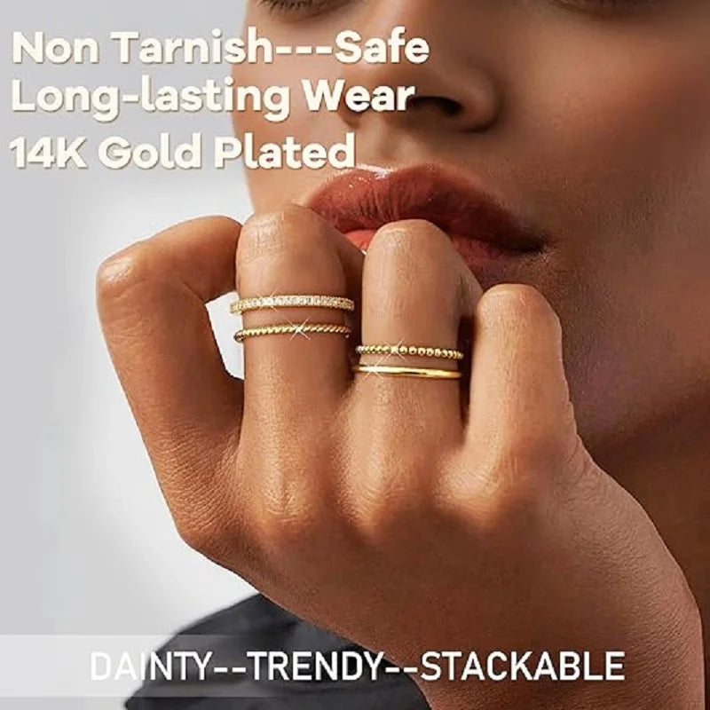 Dainty Gold-Plated Stacking Ring Set with Cubic Zirconia