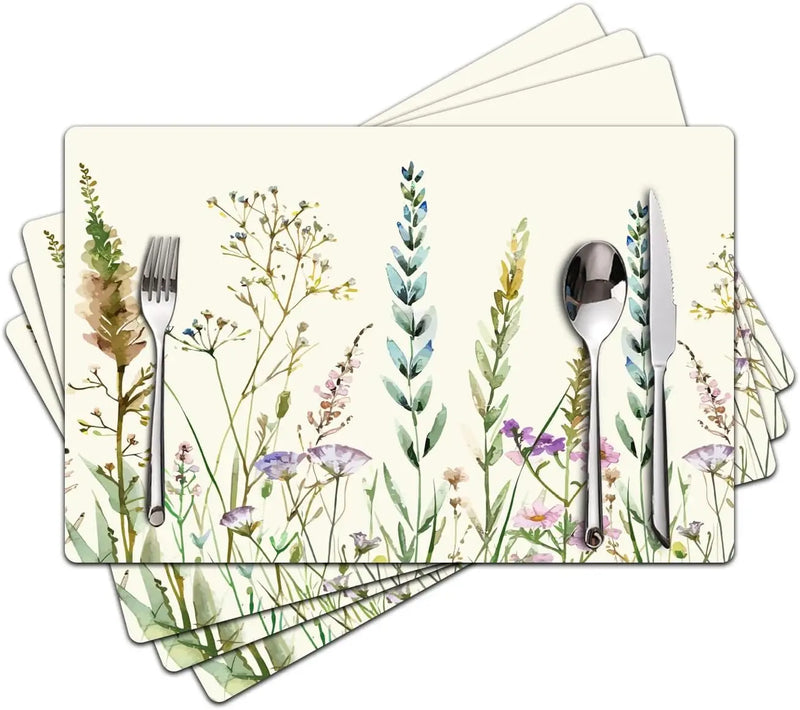 Floral Linen Placemats for Dining Table