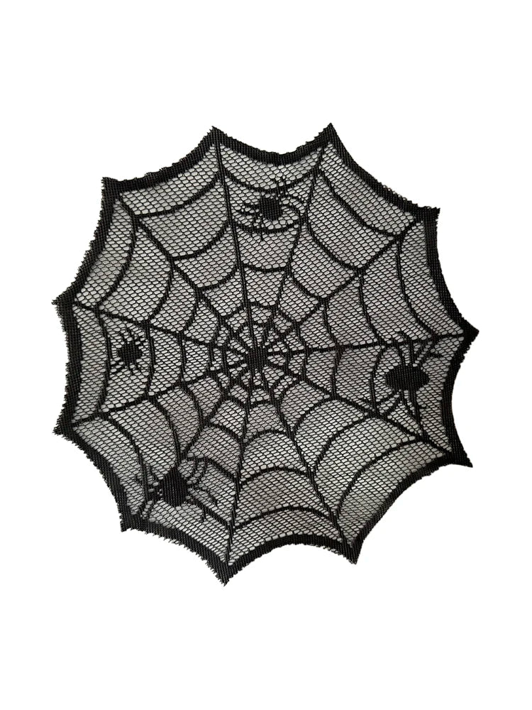 Black disposable spider web Halloween table runner or placemat set