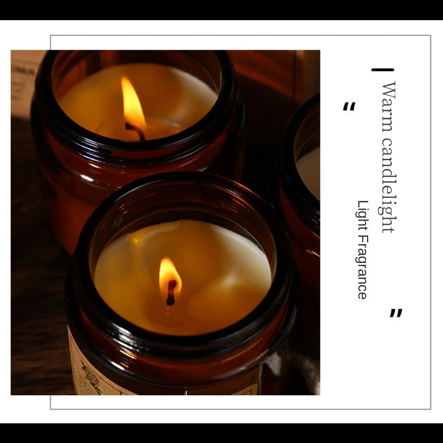 Hand-Poured Soy Wax Aromatherapy Candle in Amber Glass Jar