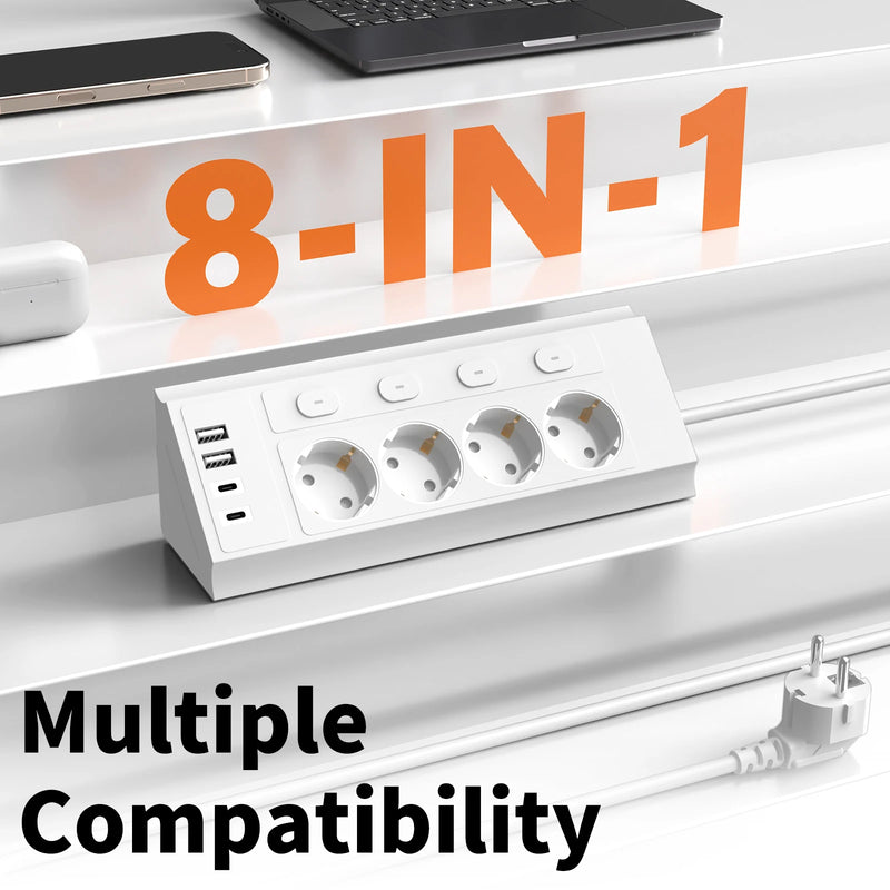 Corner Desktop Power Strip with Independent Switches and USB Ports
