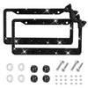 Black rhinestone license plate frame with a bow accent and mounting hardware.