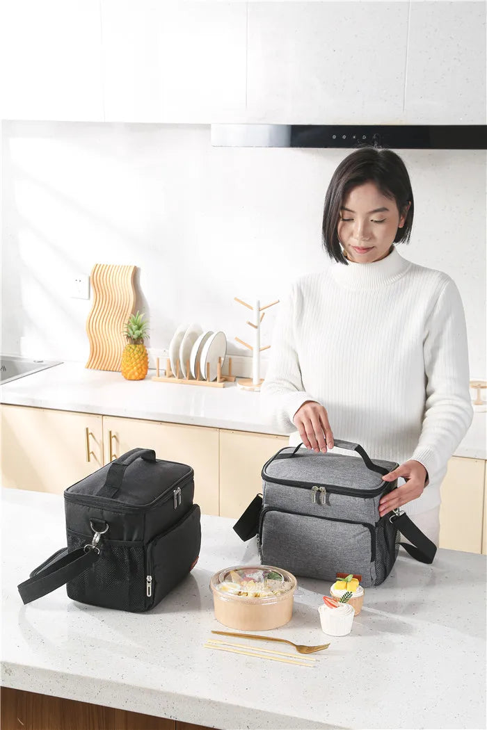 Insulated Thermal Shoulder Lunch Bag with Waterproof Lining