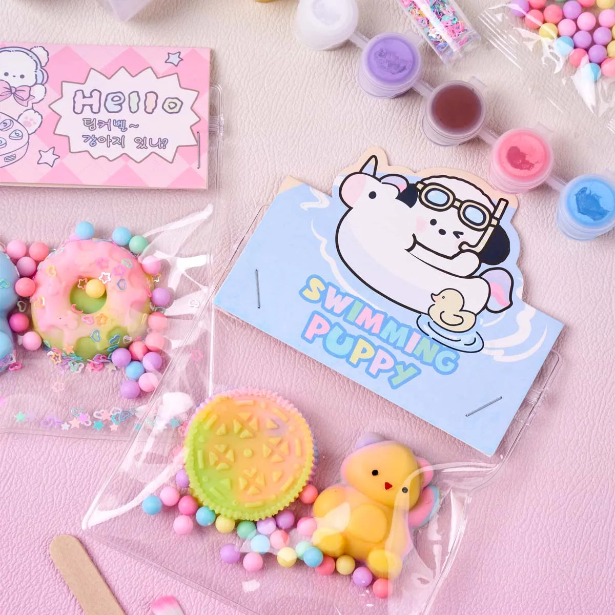 DIY Squishy Maker Kit with Silicone Molds – Cat, Paw, Bear & Donut Designs