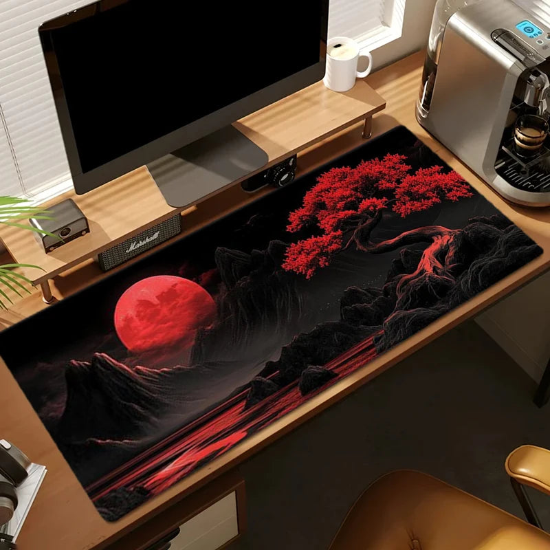 Red Moon Silicone Gaming Mouse Pad with Anti-Slip Base