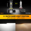 Diagram showing a 1:1 ratio light position comparison between an OUR and HALOGEN headlight bulb.