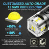 A close-up view of a customized auto grade 12 SMD XBD LED chip light bulb.