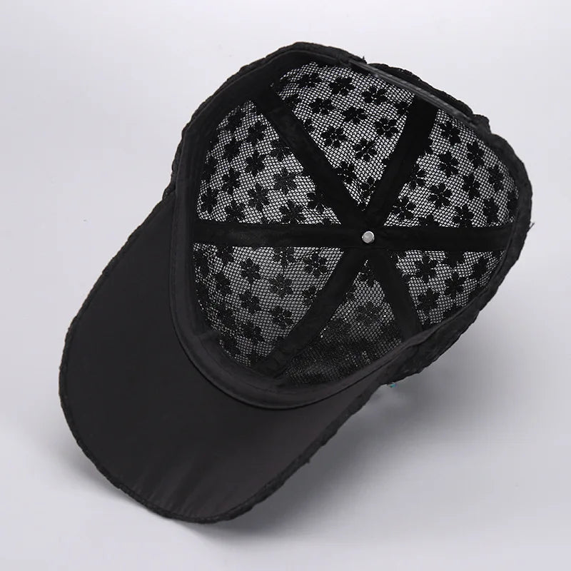 Lace Butterfly Snapback Cap with Rhinestone Accents
