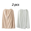Two beige and white quick-dry wearable bathrobe towels shown flat.