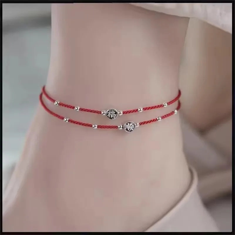 Handwoven Crystal Anklet with Natural Stone Charms