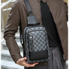 Men's Waterproof PU Leather Crossbody Bag with Geometric Pattern