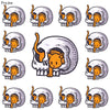 A set of ten embroidered iron-on patches depicting stylized cat skulls with orange and black details.