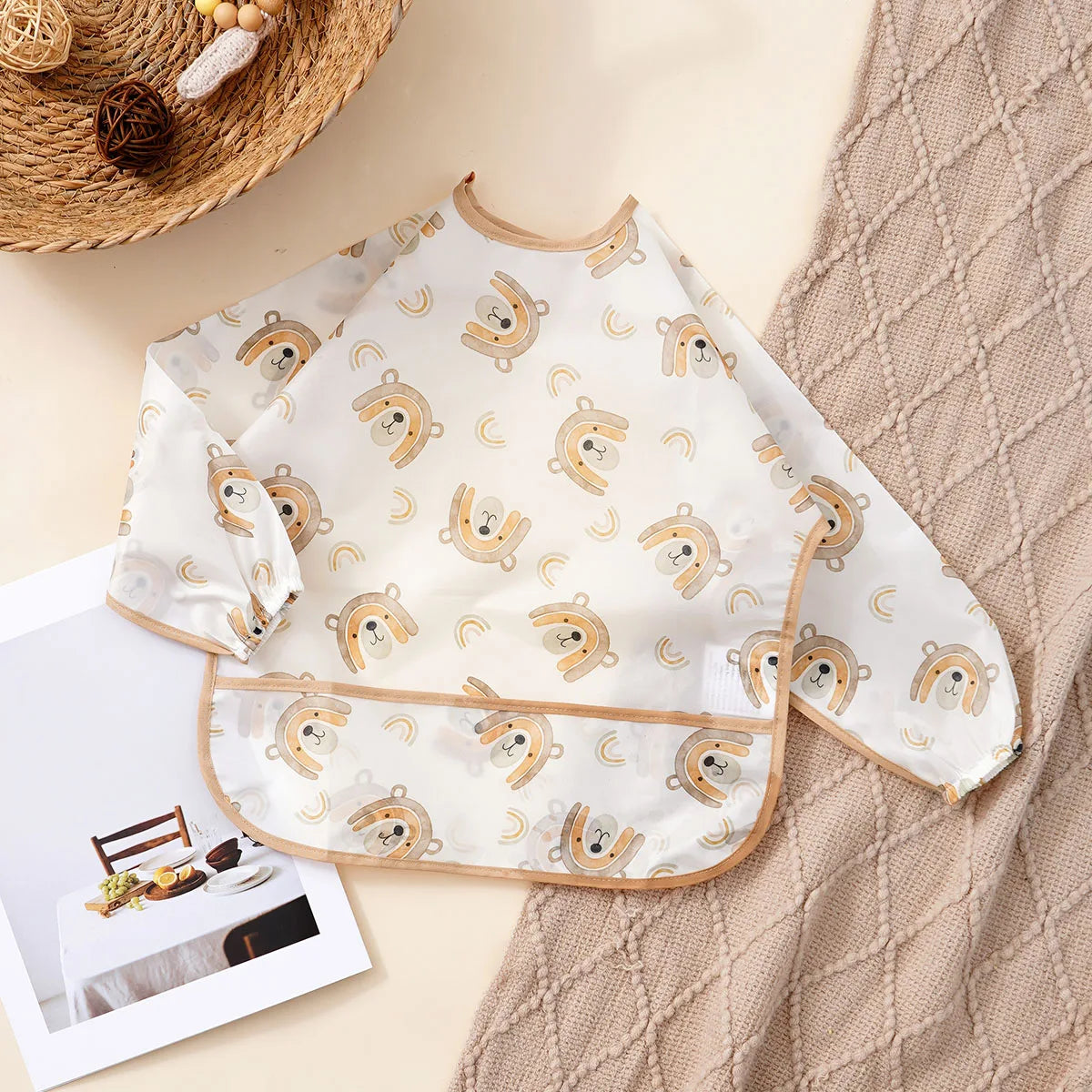 Waterproof Long-Sleeve Baby Bibs with Catch-All Pockets