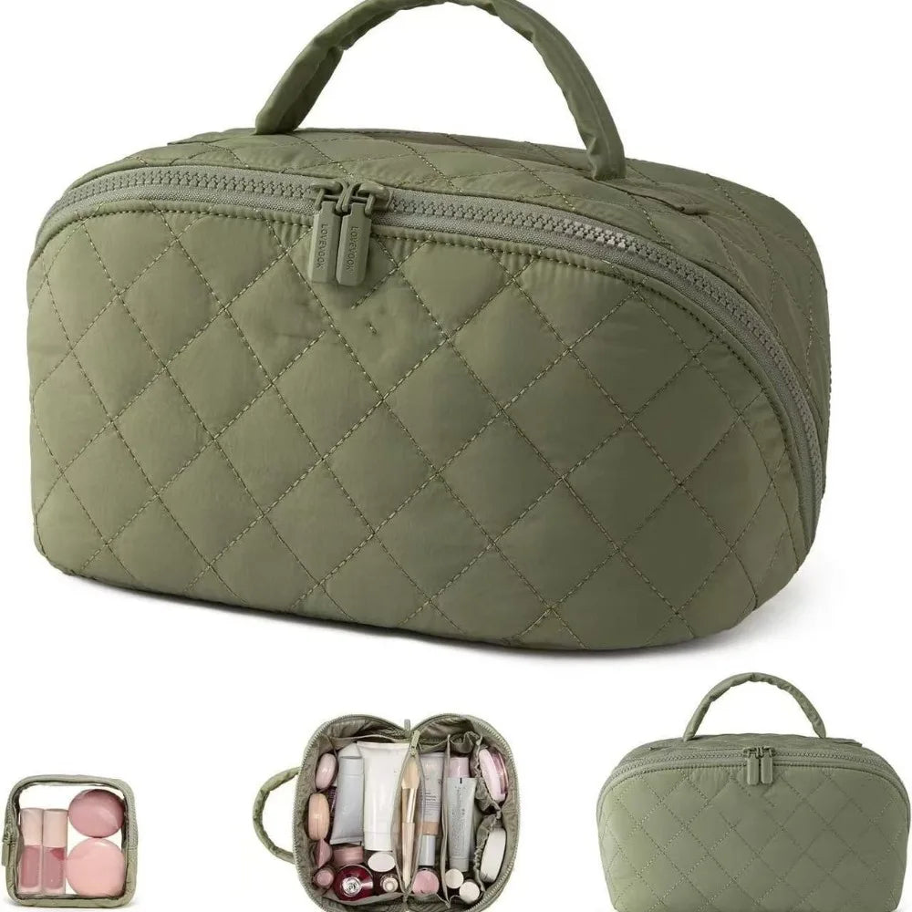 Wide-Open Lay-Flat Makeup Bag with Water-Resistant Lining