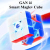 A close-up view of a GAN i4 Smart Maglev cube in white and blue, showing its magnetic structure.