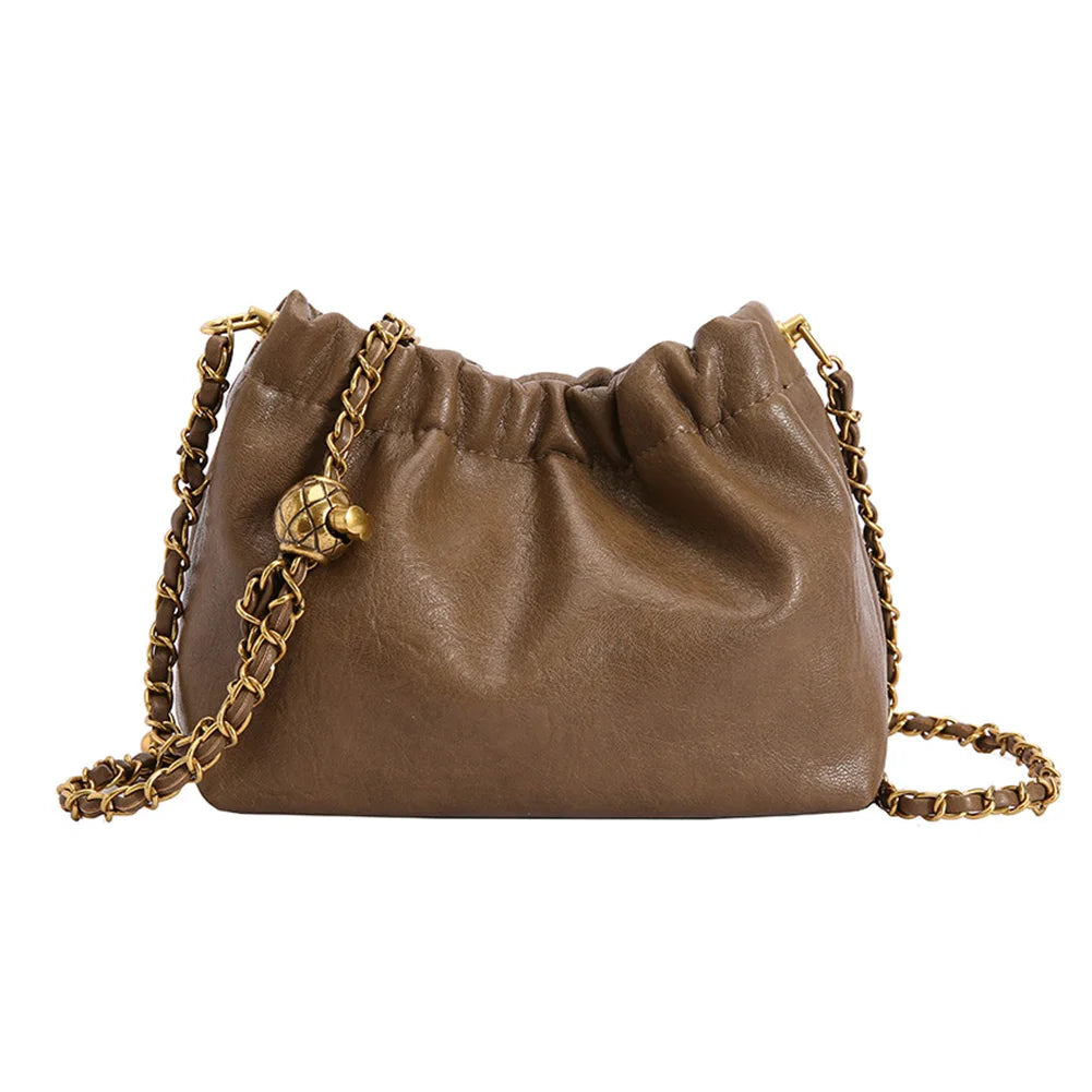 PU Leather Pleated Hobo Crossbody Bag