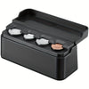 A black car coin storage box with four slots for organizing coins and small items.