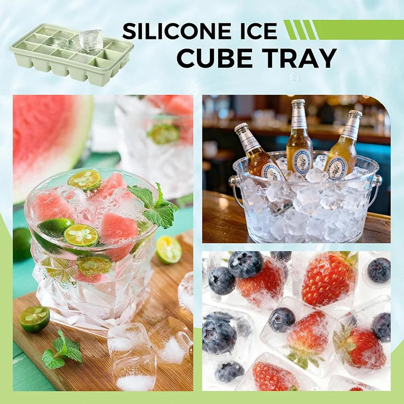 Reusable Silicone Ice Cube Tray with Lid