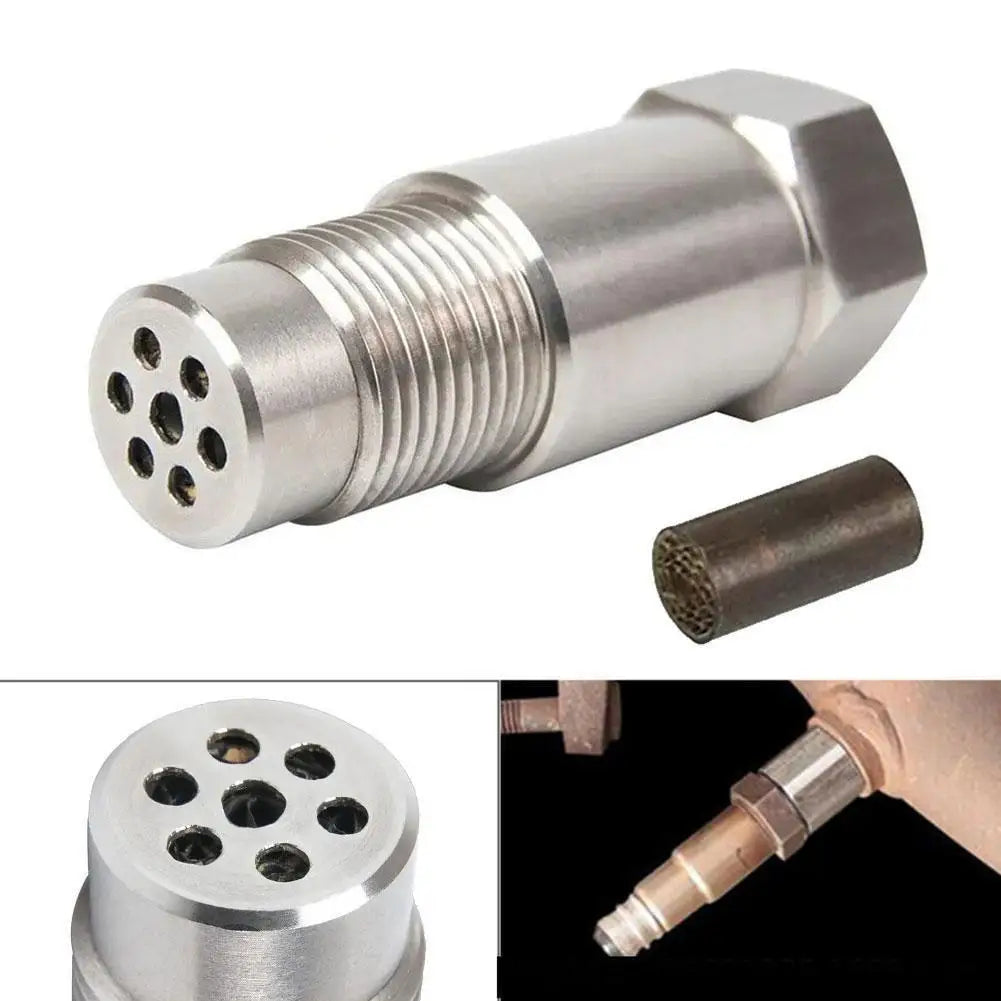 A silver M18 x 1.5 thread car exhaust pipe adapter connector with multiple holes.
