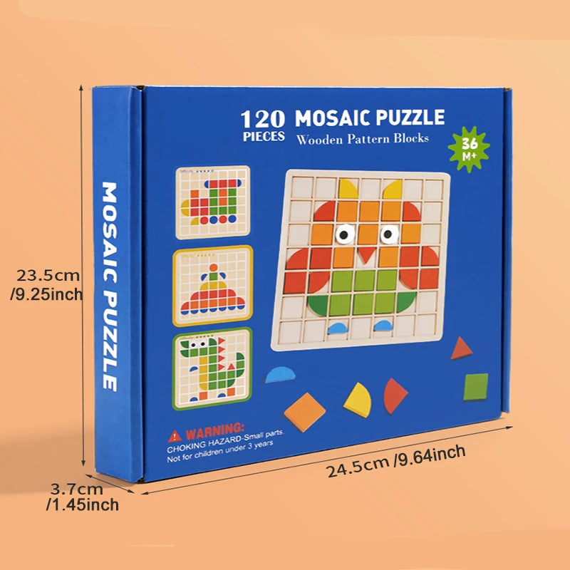 Wooden Shape & Color Mosaic Puzzle Set for Kids