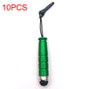 A set of ten fine point stylus pens with black cords and green bodies are displayed against a white background.