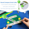 A green round compass circle cutter is shown cutting paper, with a wooden car shaped like "BEST DAD" on it.