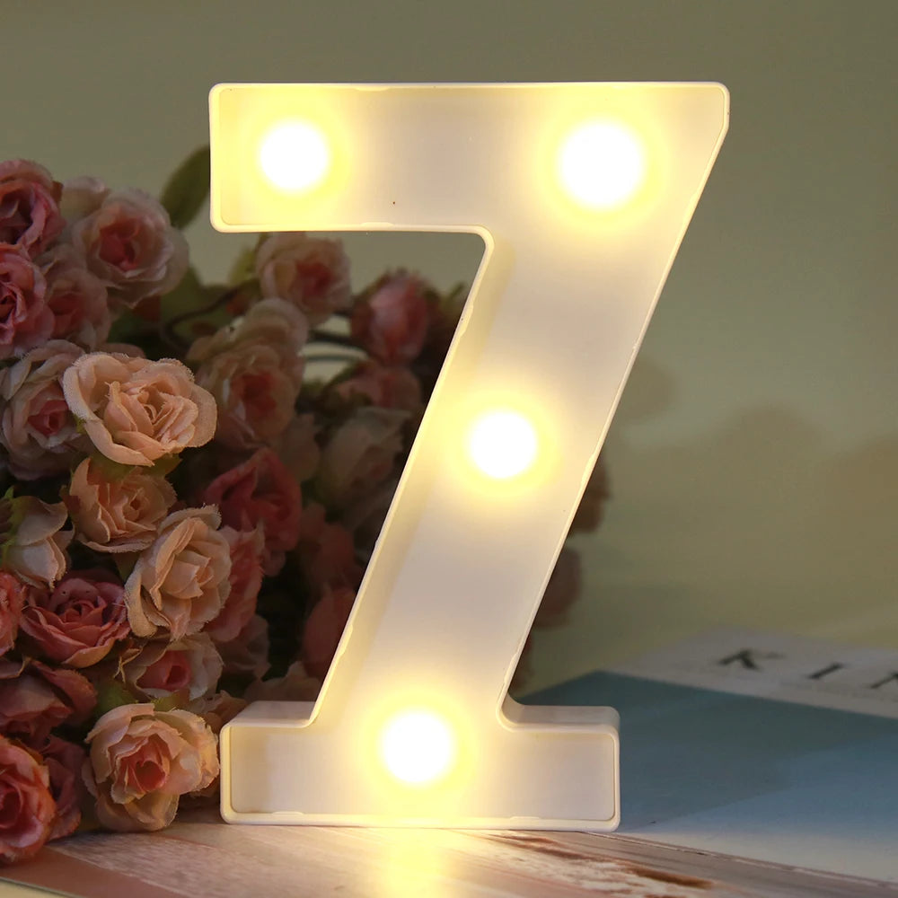 Lumière de nuit en forme de chiffre sept, lettre alphabétique blanche lumineuse LED