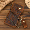 Vintage Leather Bifold Wallet with Metal Chain