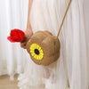Floral Woven Straw Crossbody Bag