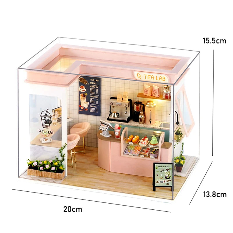 DIY Wooden Dollhouse Miniature Coffee Shop Model Kit
